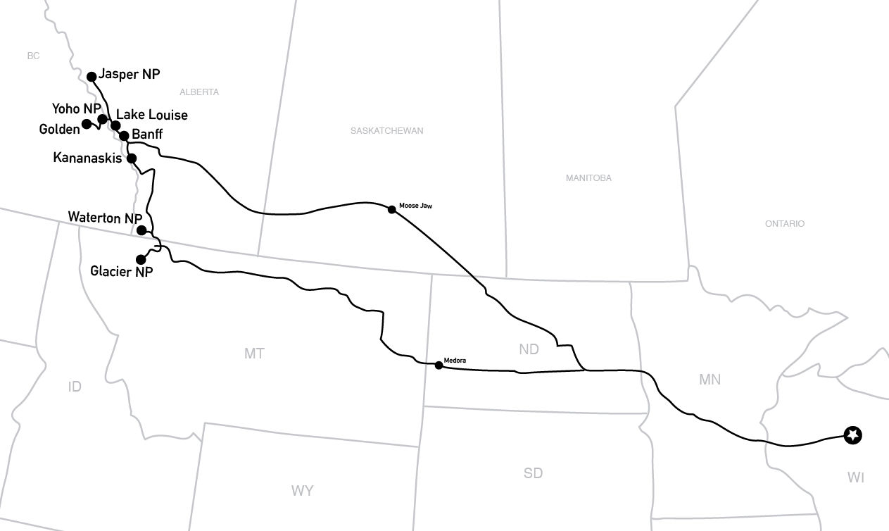 Itinerary Map for Canadian Rockies and Glacier National Park Roadtrip